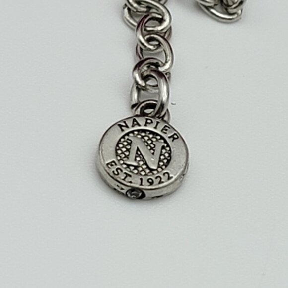 Napier Silver Tone Green Enamel Y-Drop Necklace Faux-Gem Art Deco 19" Adjustable - Picture 4 of 6